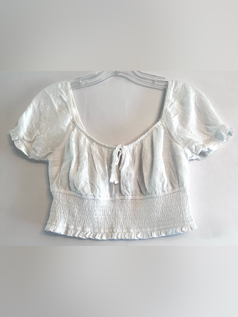 Hollister White Swiss Dot Milkmaid Crop Top Smocked Puff Sleeve Cottagecore